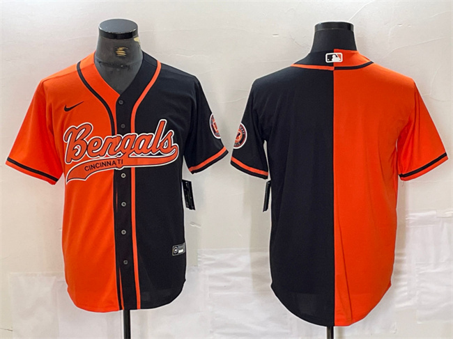 Men's Cincinnati Bengals Blank Black/Orange Split With Patch Cool Base Stitched Baseball Jersey